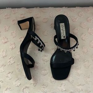 Brighton Black Beaded Mid Heel Sandals